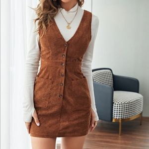 Brown overall dress with pockets 🍁